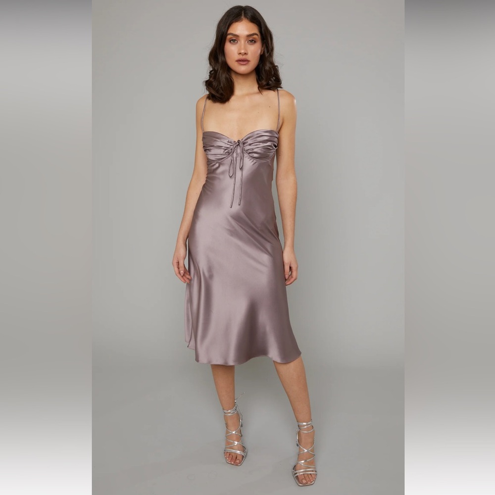 Rare London Mauve Pink Tuck Cup Midi Slip Dress